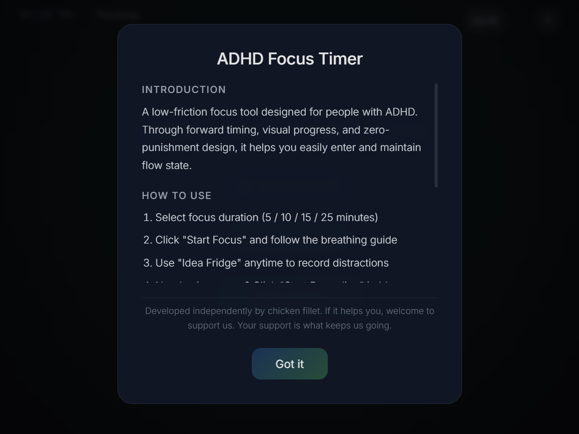 ADHD Focus Timer 产品介绍弹窗